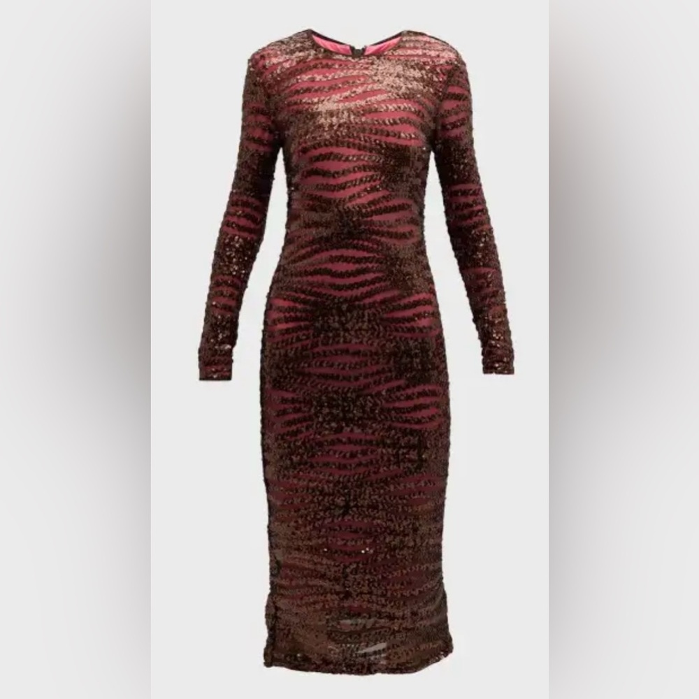 Elegant Sequin Long Sleeve Dress - Red and Black